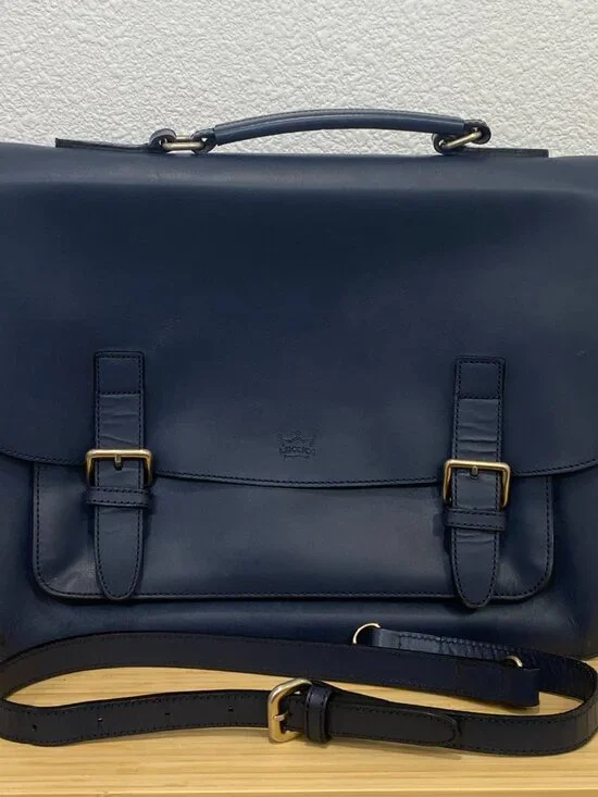 Luccica Navy Blue Leather Satchel Shoulder Bag Briefcase Minimalist Korean Desig - Picture 2 of 15